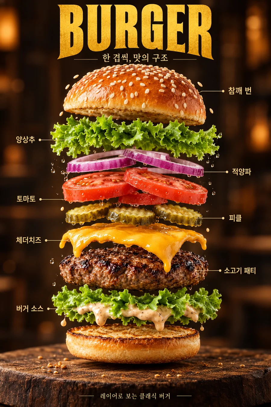 햄버거 재료를 분리한 광고 이미지