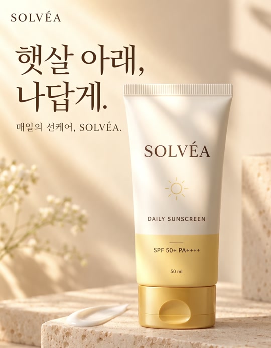 제품 사진으로 만든 선크림 광고 예시