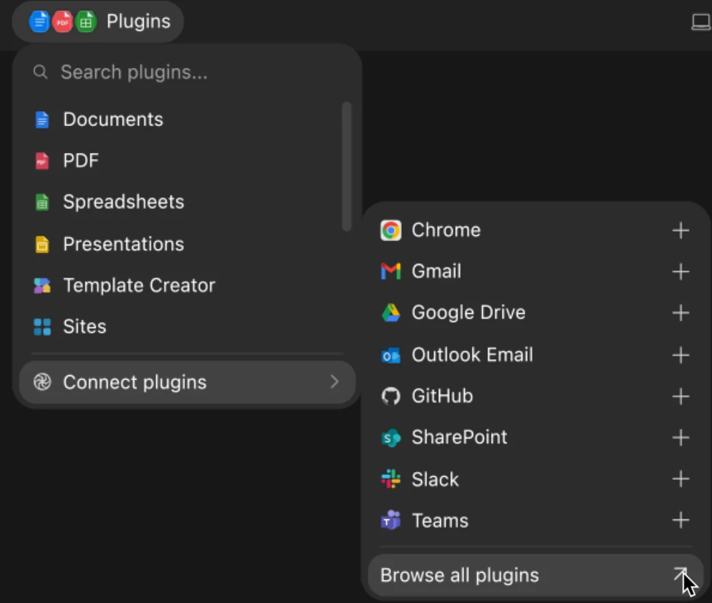 Plugins에서 Connect plugins와 Browse all plugins를 선택하는 화면